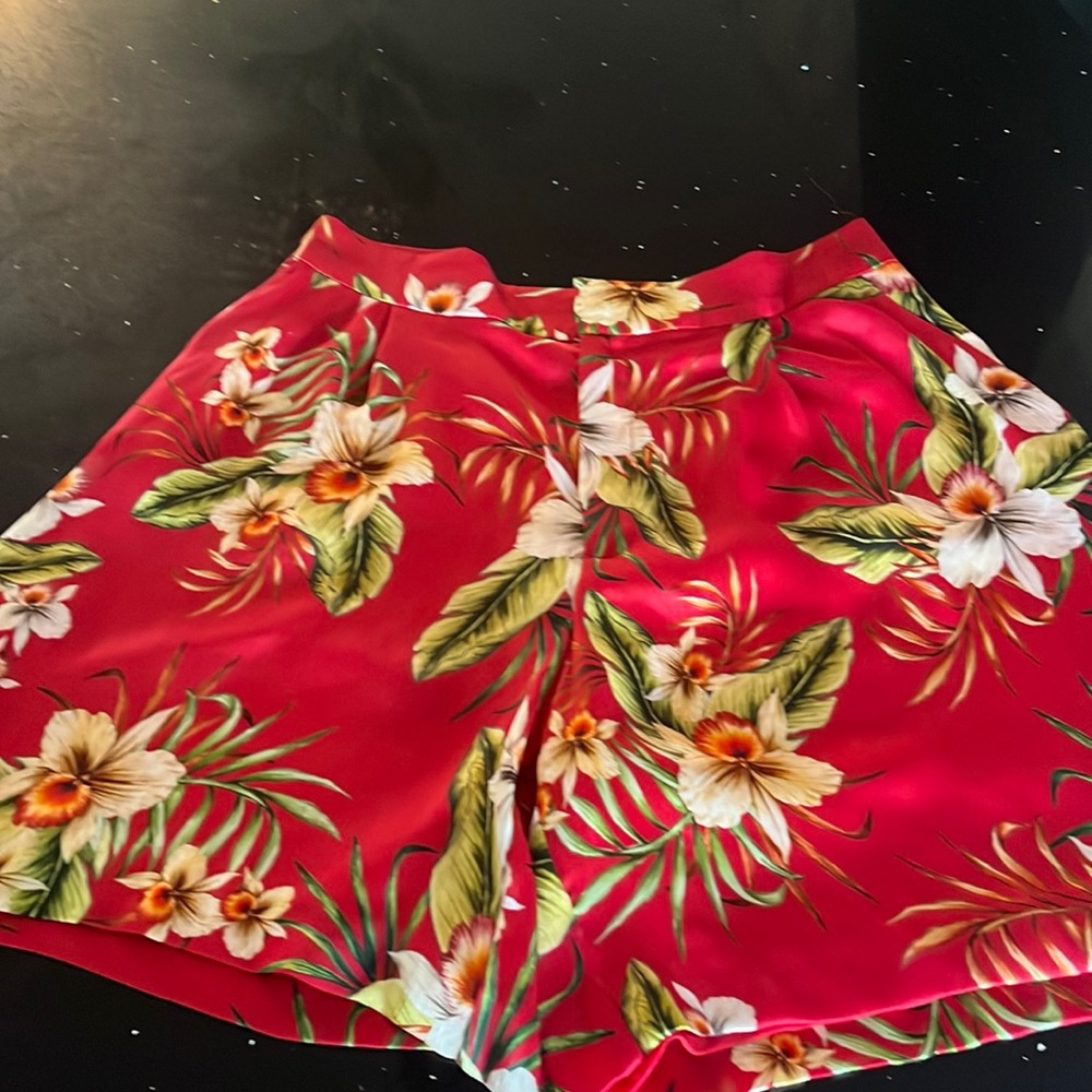 Floral red two piece, shorts is a size large